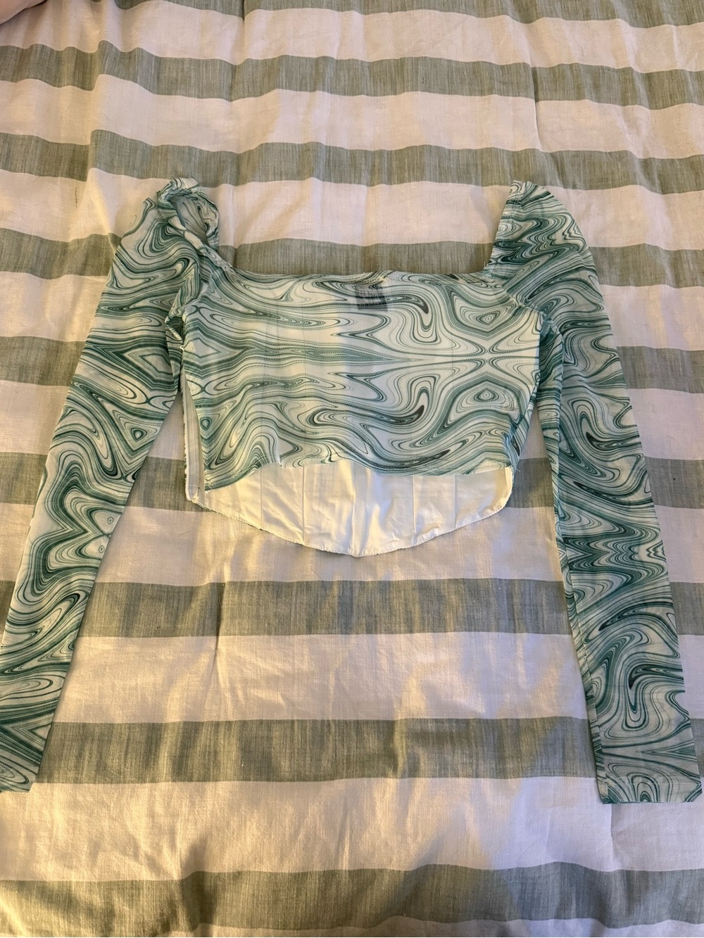 Mint Swirl Long-Sleeve Crop Top